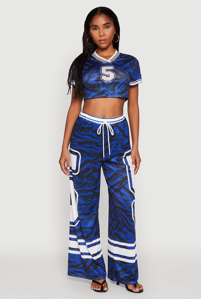 Jersey Mesh Graphic Zebra Print Wide Leg Pants