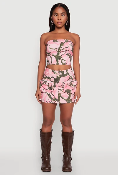 Hunter Camo Print Zip Cargo Pocket Skirt