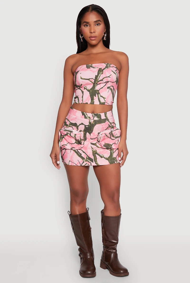 Hunter Camo Print Zip Cargo Pocket Skirt