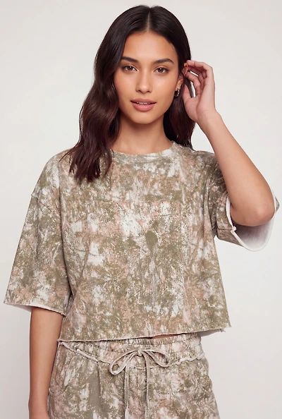 Patterned Oversized Fleece Lined Crop Top