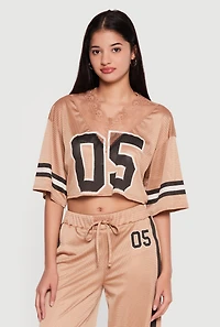 Lace Trim 05 Graphic Cropped Mesh Jersey