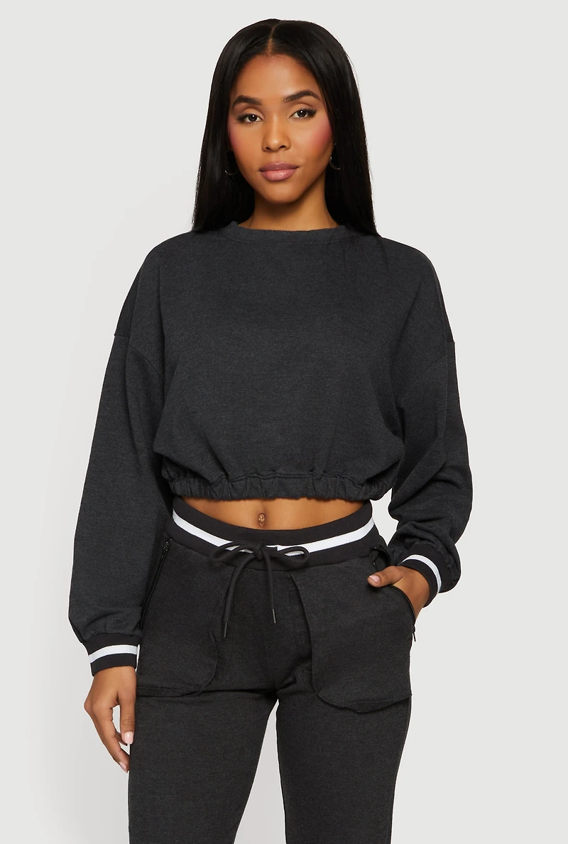 Long Sleeve Crew Neck Cropped Pullover
