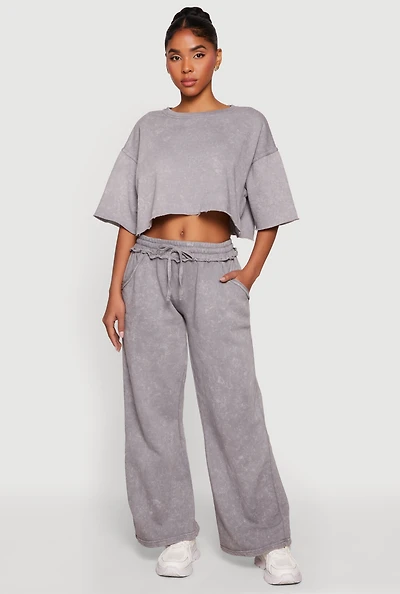 Drawstring Waist Acid Wash Fleece Lined Sweatpants