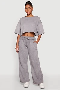 Drawstring Waist Acid Wash Fleece Lined Sweatpants
