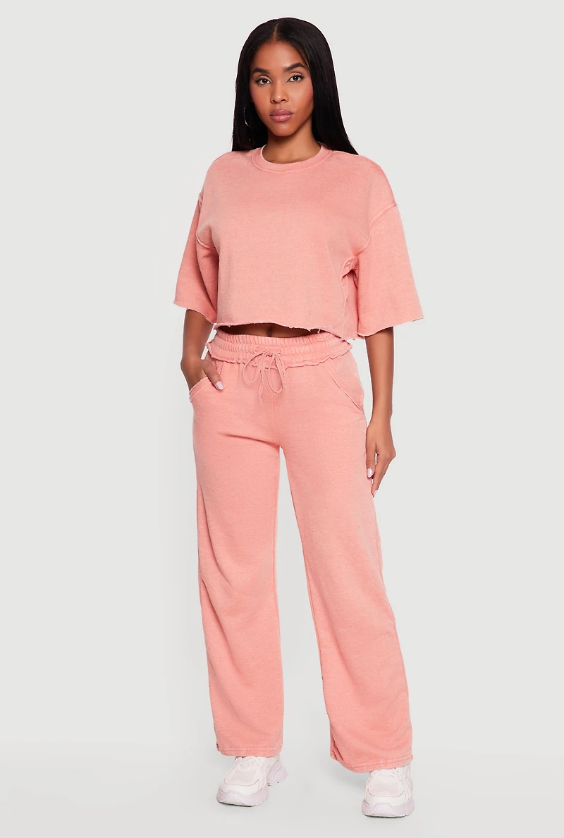 Drawstring Waist Acid Wash Fleece Lined Sweatpants