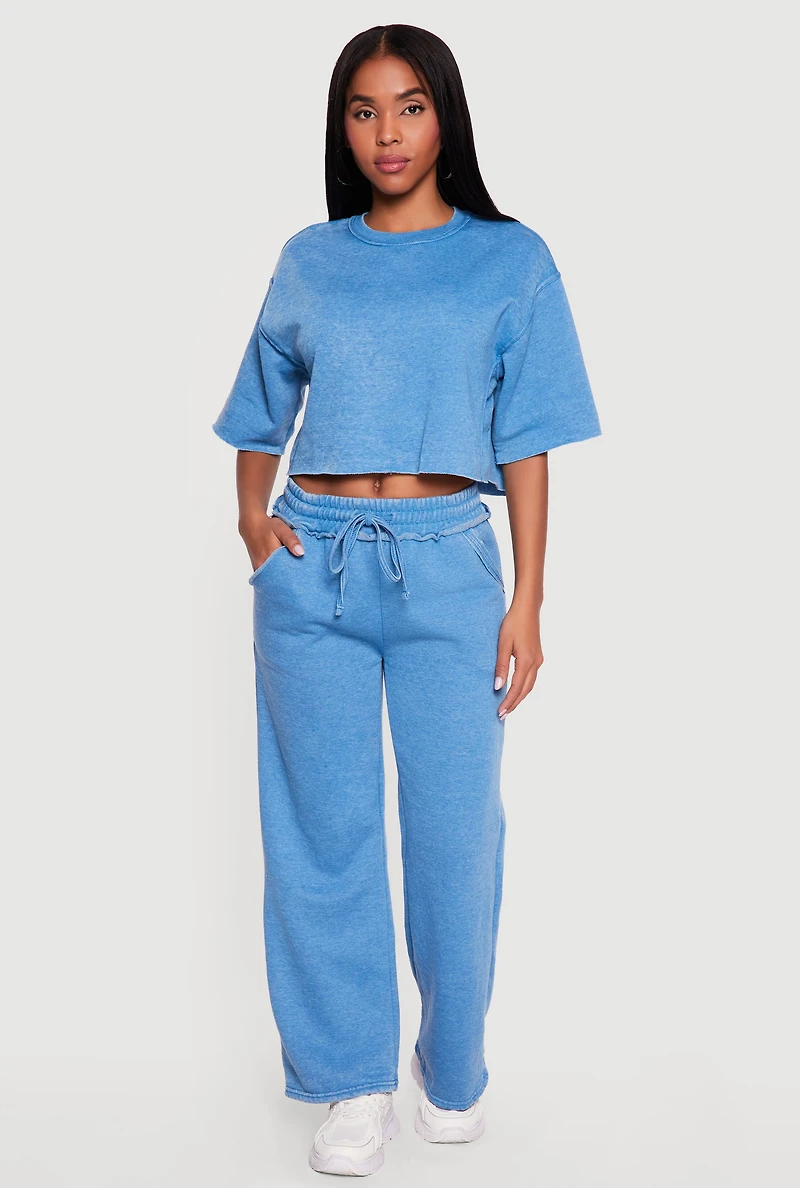 Drawstring Waist Acid Wash Fleece Lined Sweatpants