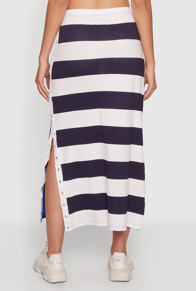 Striped New York Graphic Snap Button Detail Skirt