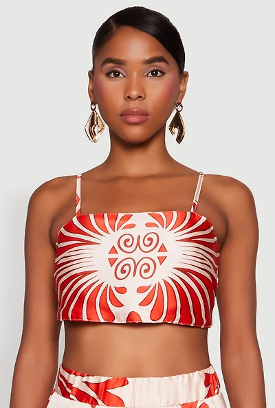 Womens Spoon Jeans Satin Square Neck Tie Back Crop Top, Orange, Size L