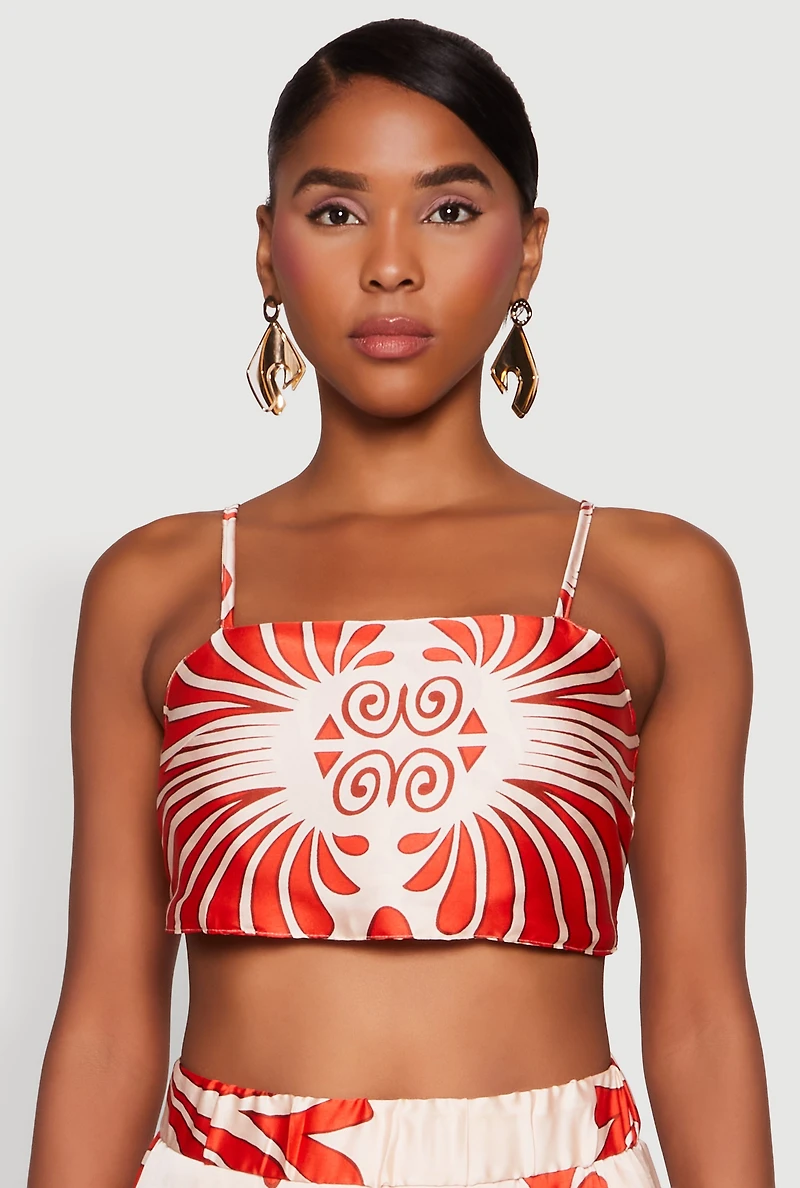 Spoon Jeans Satin Square Neck Tie Back Crop Top