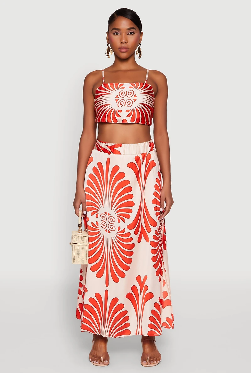 Womens Spoon Jeans Satin Square Neck Tie Back Crop Top, Orange, Size S