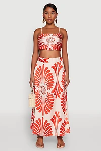 Womens Spoon Jeans Satin Square Neck Tie Back Crop Top, Orange, Size S