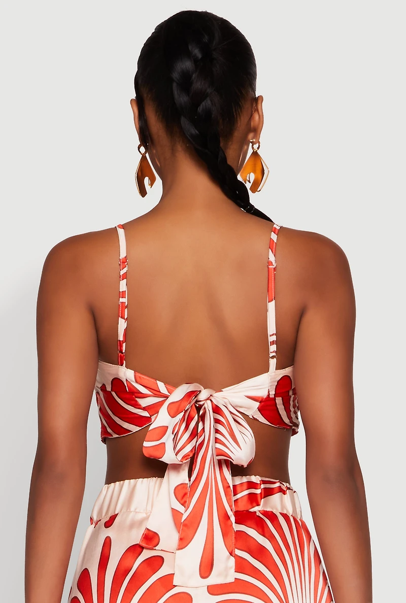 Womens Spoon Jeans Satin Square Neck Tie Back Crop Top, Orange, Size S