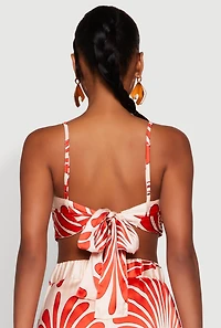Womens Spoon Jeans Satin Square Neck Tie Back Crop Top, Orange, Size S