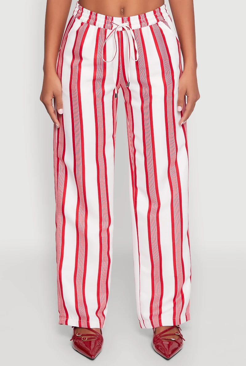 Womens Spoon Jeans Drawstring Wide Leg Pants, Red, Size S