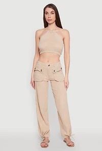 Womens Spoon Jeans Gauze Knit Cargo Joggers, Khaki, Size S