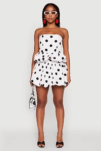 Womens Spoon Jeans Bubble Hem Polka Dot Crop Top, White, Size M