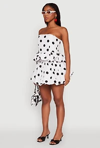 Womens Spoon Jeans Bubble Hem Polka Dot Crop Top, White, Size M