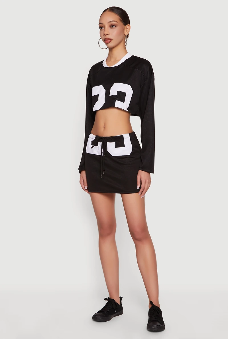 Cropped Numerical Graphic Jersey Mesh Mini Skirt