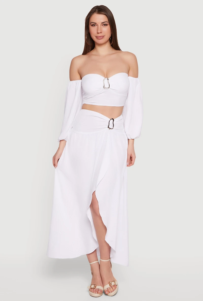 Metallic Detail Faux Wrap Maxi Skirt