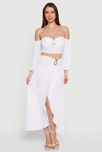 Metallic Detail Faux Wrap Maxi Skirt