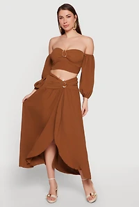 Metallic Detail Faux Wrap Maxi Skirt