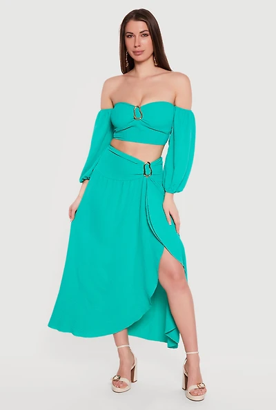 Metallic Detail Faux Wrap Maxi Skirt