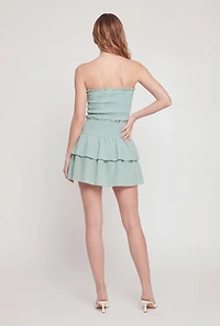Crepe Knit Smocked Waist Tiered Mini Skirt