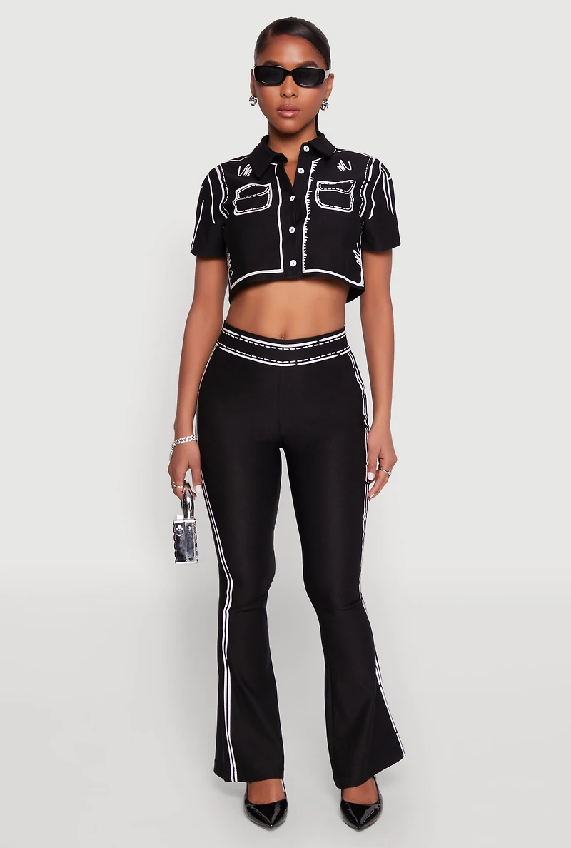 Womens 2D Optical Illusion Cropped Shirt, Black, Size M