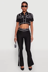 Womens 2D Optical Illusion Cropped Shirt, Black, Size M