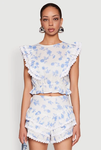 Spoon Jeans Floral Tiered Flutter Sleeve Blouse