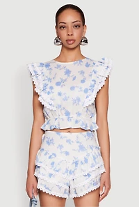 Spoon Jeans Floral Tiered Flutter Sleeve Blouse