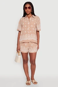 Womens Crepe Knit Bandana Print Shirt, L