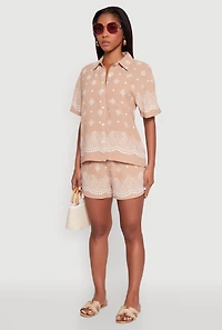 Womens Crepe Knit Bandana Print Shirt, L