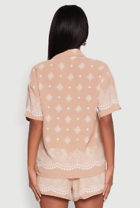 Womens Crepe Knit Bandana Print Shirt, L