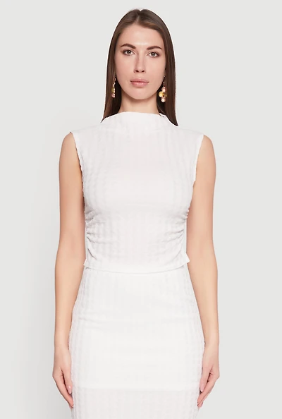 Womens Ruched Funnel Neck Sleeveless Top, White, Size M