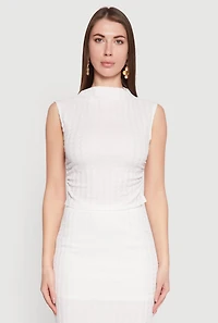 Womens Ruched Funnel Neck Sleeveless Top, White, Size M