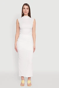 Womens Ruched Funnel Neck Sleeveless Top, White, Size M