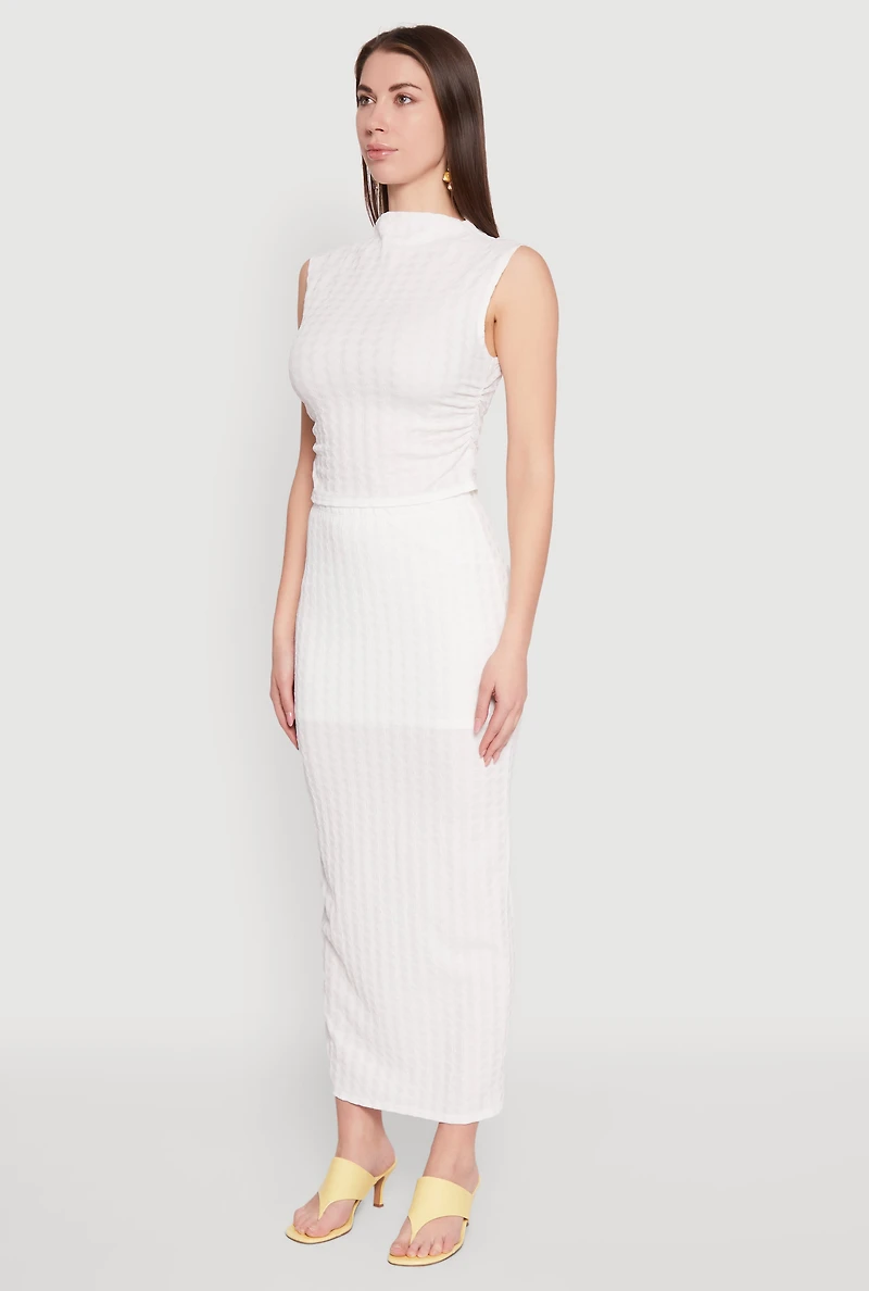 Womens Ruched Funnel Neck Sleeveless Top, White, Size M