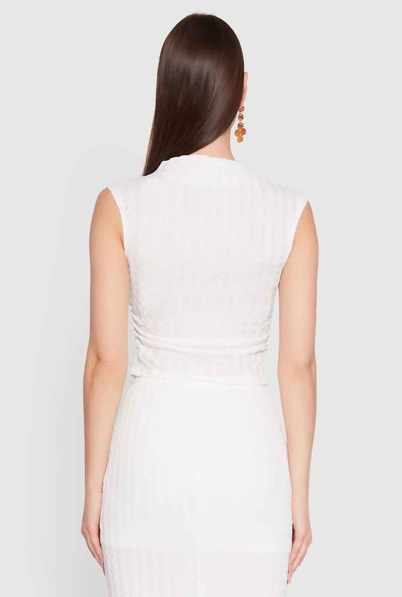 Womens Ruched Funnel Neck Sleeveless Top, White, Size M