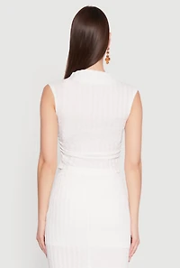 Womens Ruched Funnel Neck Sleeveless Top, White, Size M
