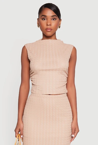 Womens Ruched Funnel Neck Sleeveless Top,