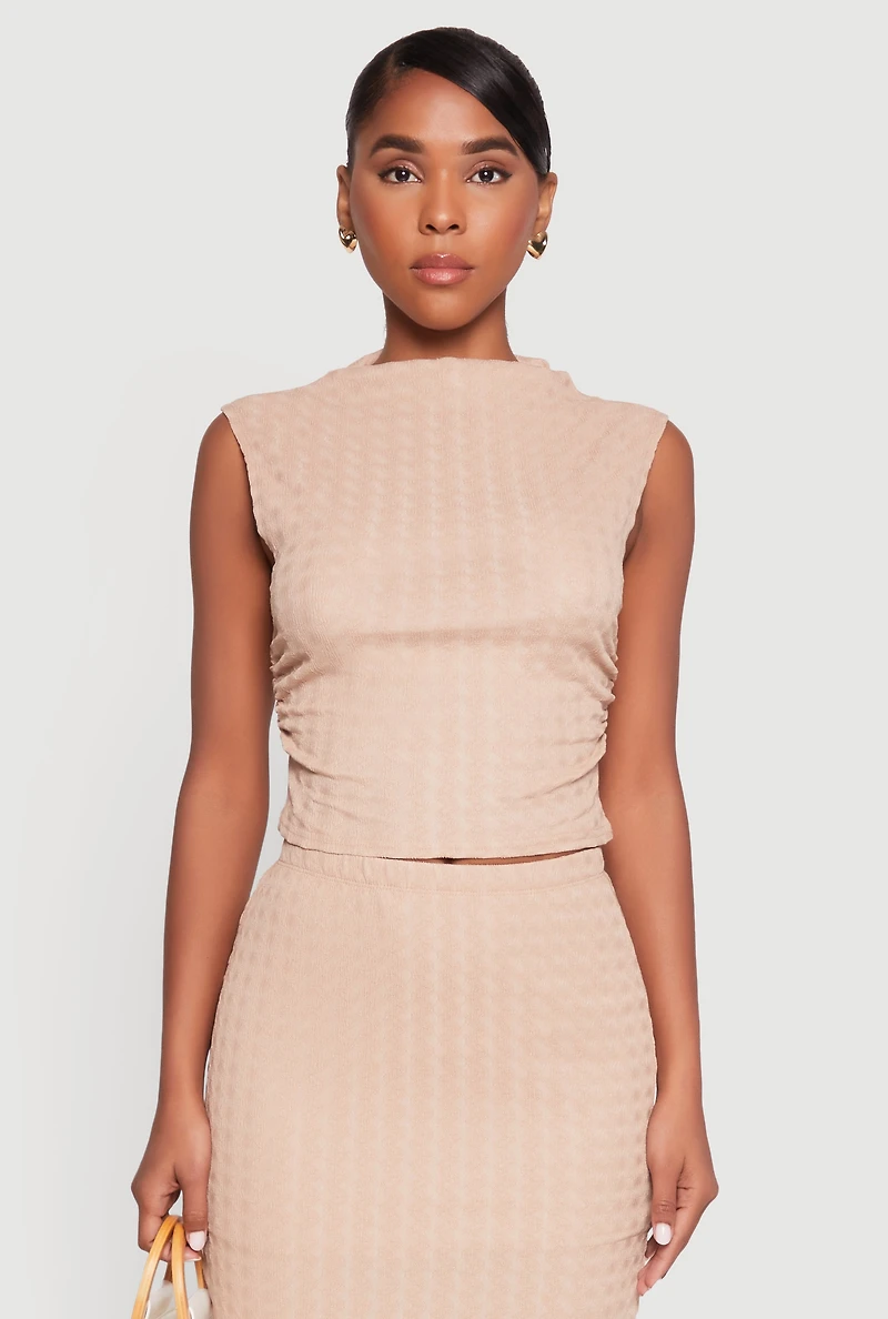 Ruched Funnel Neck Sleeveless Top