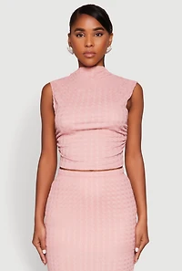 Womens Ruched Funnel Neck Sleeveless Top, Pink, Size M