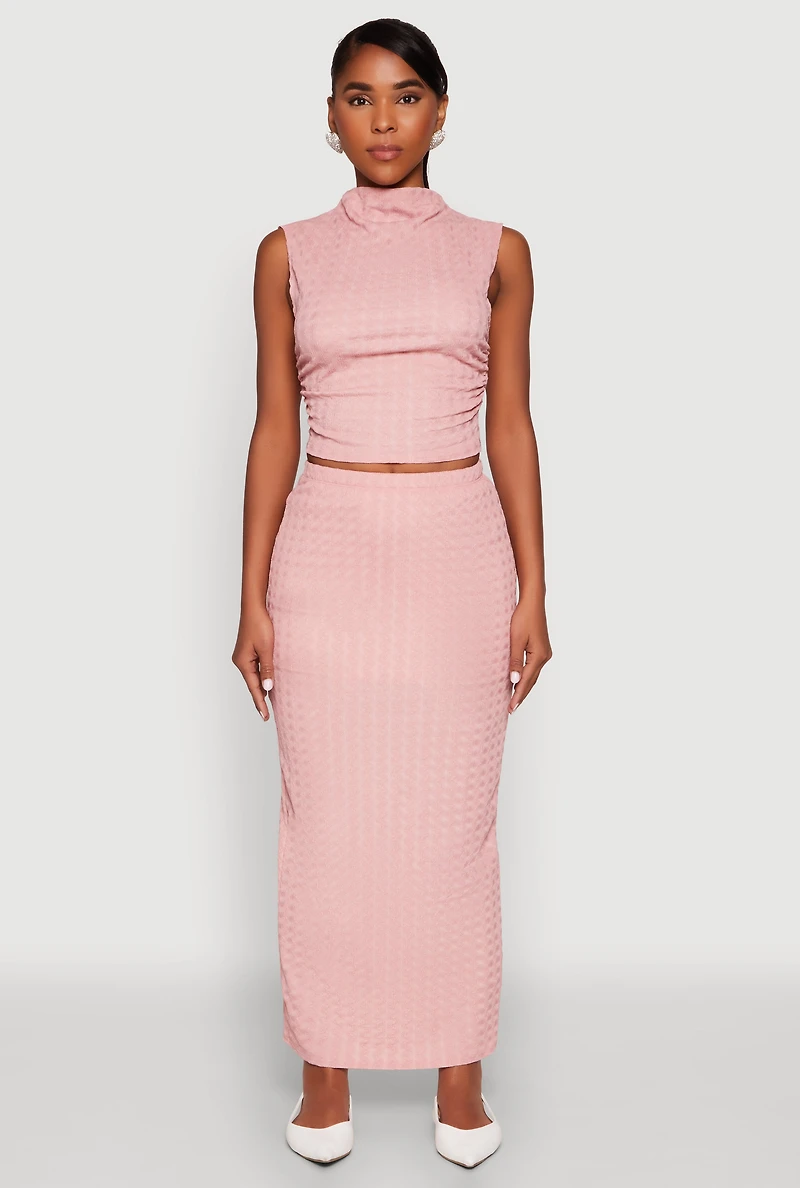 Womens Ruched Funnel Neck Sleeveless Top, Pink, Size M