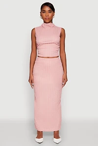 Womens Ruched Funnel Neck Sleeveless Top, Pink, Size M