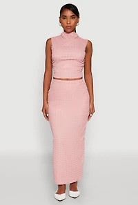 Womens Ruched Funnel Neck Sleeveless Top, Pink, Size M