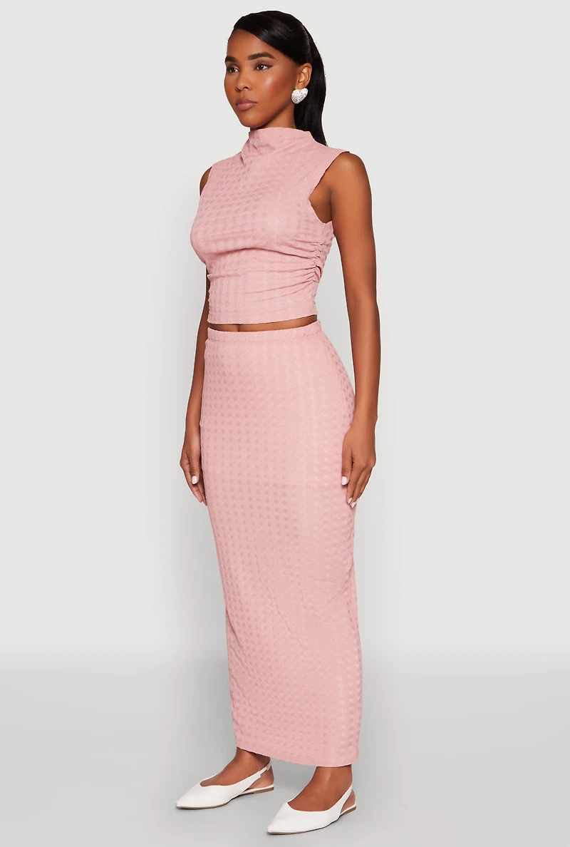 Womens Ruched Funnel Neck Sleeveless Top, Pink, Size M