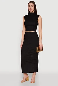 Womens Textured Knit High Waisted Maxi Skirt, M