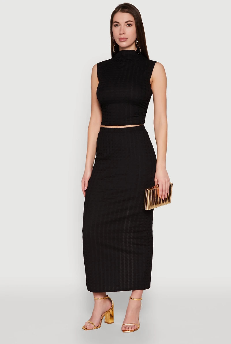 Textured Knit High Waisted Maxi Skirt