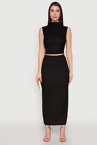 Womens Textured Knit High Waisted Maxi Skirt, Black, Size M